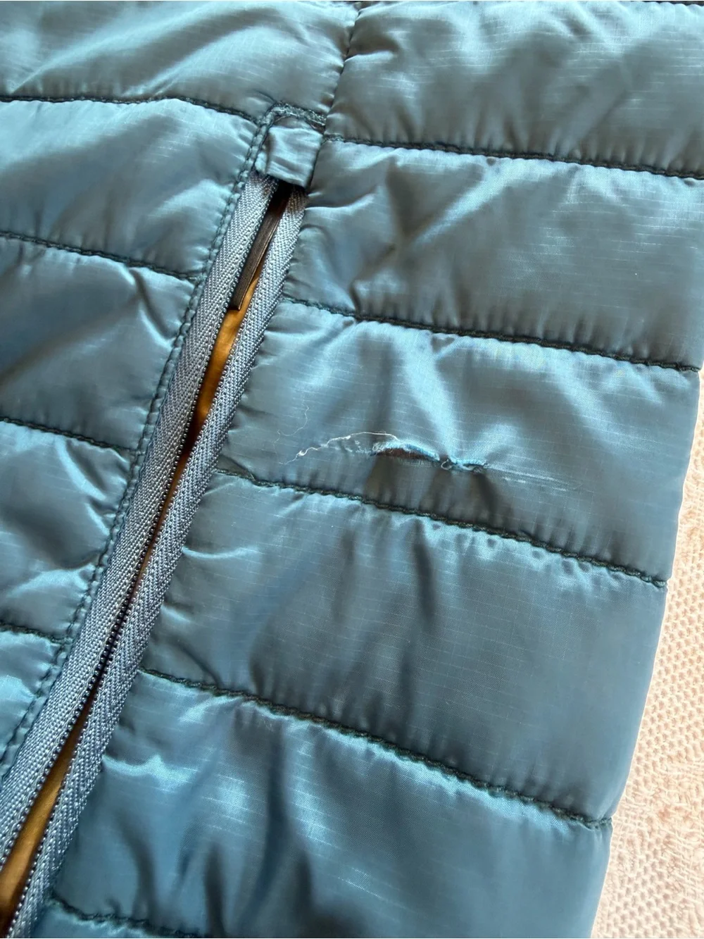J. Crew Teal Quilted Packable Vest with Tan Lining